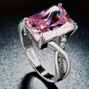 Pink Gemstone Silver Ring Size 6